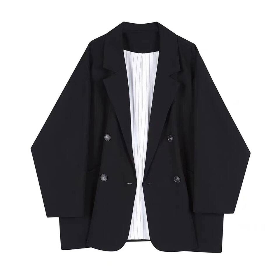 Áo blazer nữ dáng suông rộng phong cách Hàn Quốc, cổ vest một hàng cúc, tay dài — Màu trắng ngà, Màu xám đậm, màu đen