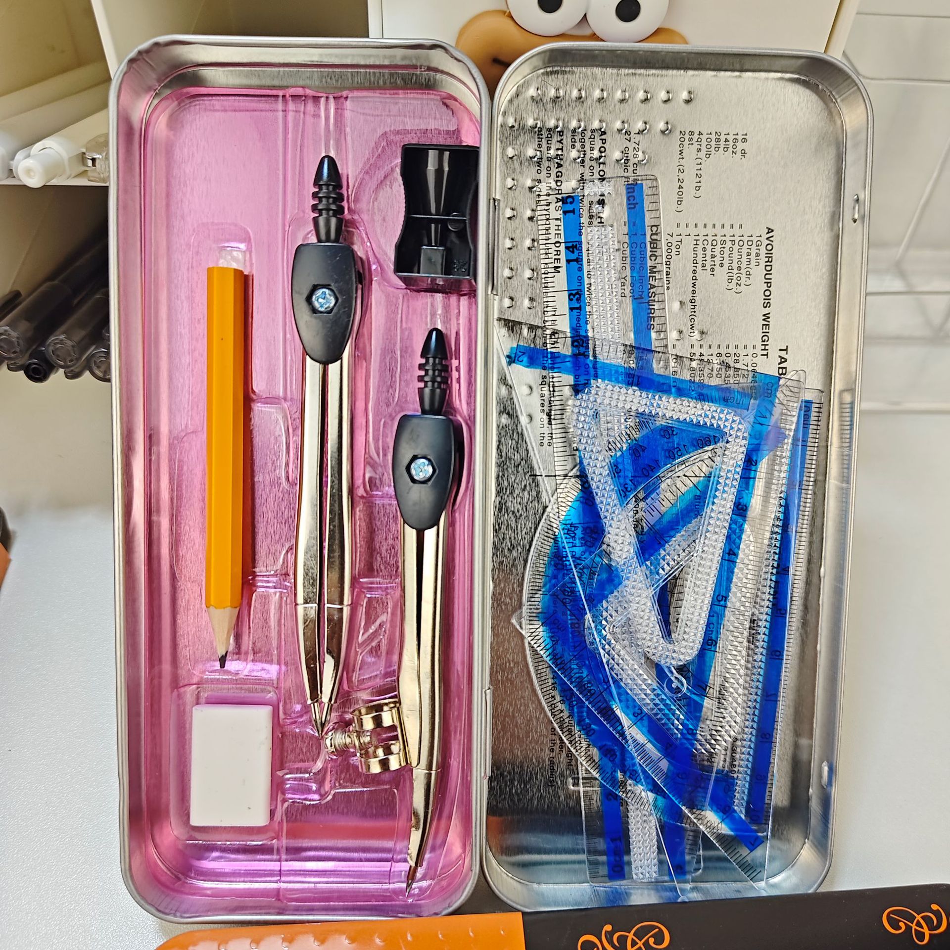 Caja de aluminio, reglas de brújula de estudiantes, 9 conjuntos de premios de examen, artículos de estudio transfronterizos, papelería al por mayor