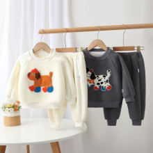 婴幼儿春秋季套装狗狗毛线绣加绒卫衣套装外出服