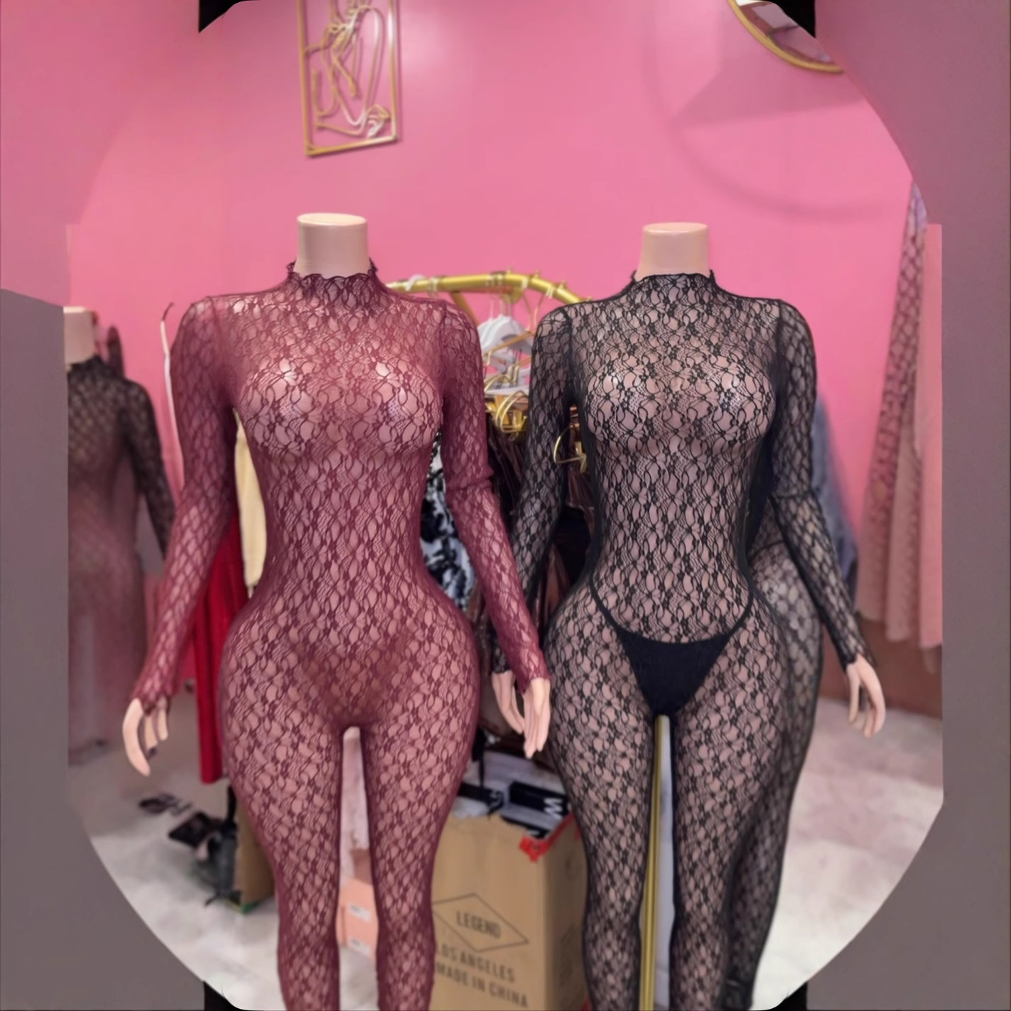 Y30015 European and American style cross-border women's spring and summer new temperament versatile fashion sexy lace perspective jumpsuit