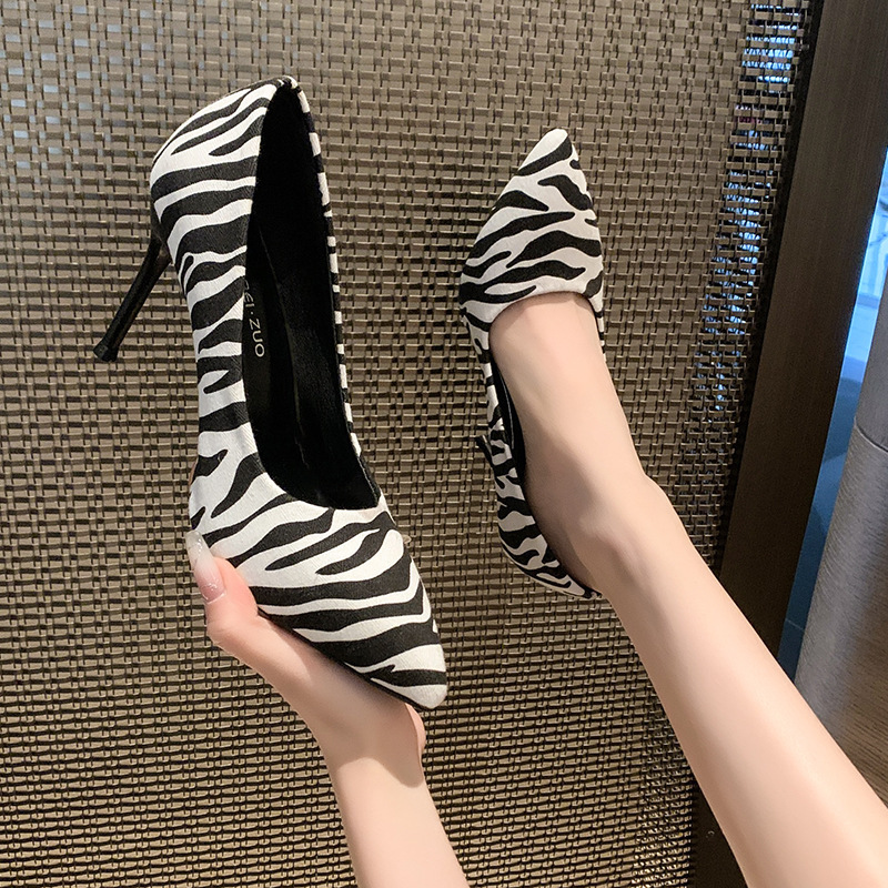 High Heels Women's Shallow Mouth New Stiletto Heel Sexy Zebra Pattern Social Shoes European and American Fashion All-match High Heel Shoes