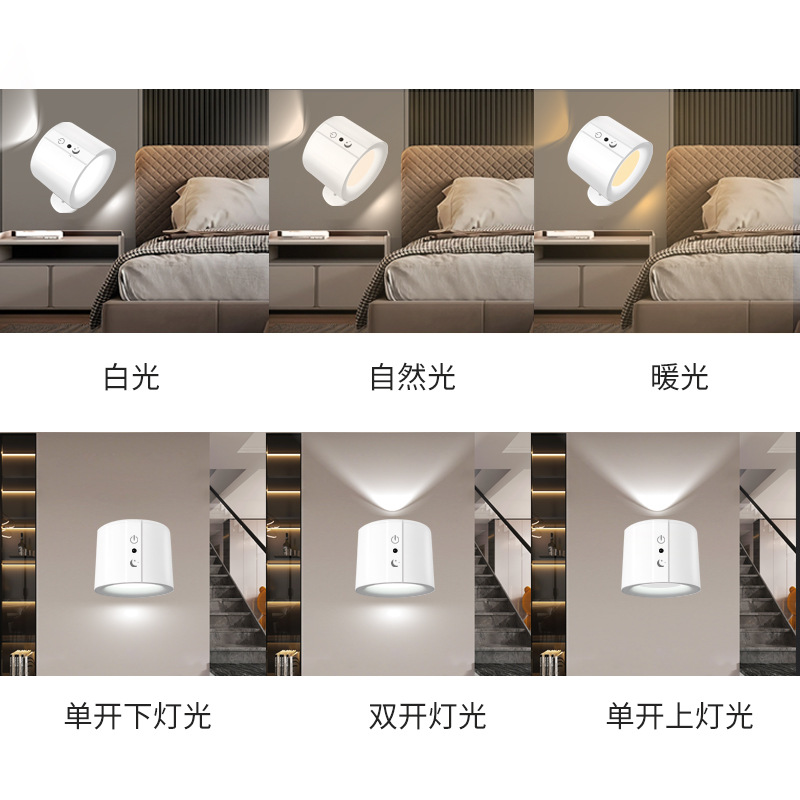 Lámpara de pared de succión magnética LED transfronteriza, instalación gratuita, luz de noche, luz de noche, atmósfera, decoración simple, luz de pared de lectura