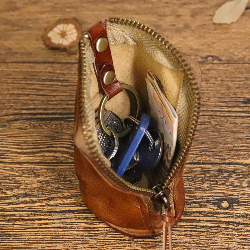 Leather bag for men, waist hanging cowhide, simple large capacity water bucket multifunctional zipper key bag, Korean_voghion.com