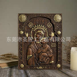 万应圣母圣子婴儿西方圣像画客厅教堂悬挂装饰墙壁摆件木质实木