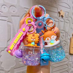かわいい小さな動物流砂ボトルオイルキーホルダーカップルバッグペンダント人形パンダ漫画小物卸売