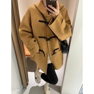 Double-sided Wool Coat Women's Short 24-year-old Small Hooded Duffle Coat Autumn and Winter Korean College Style