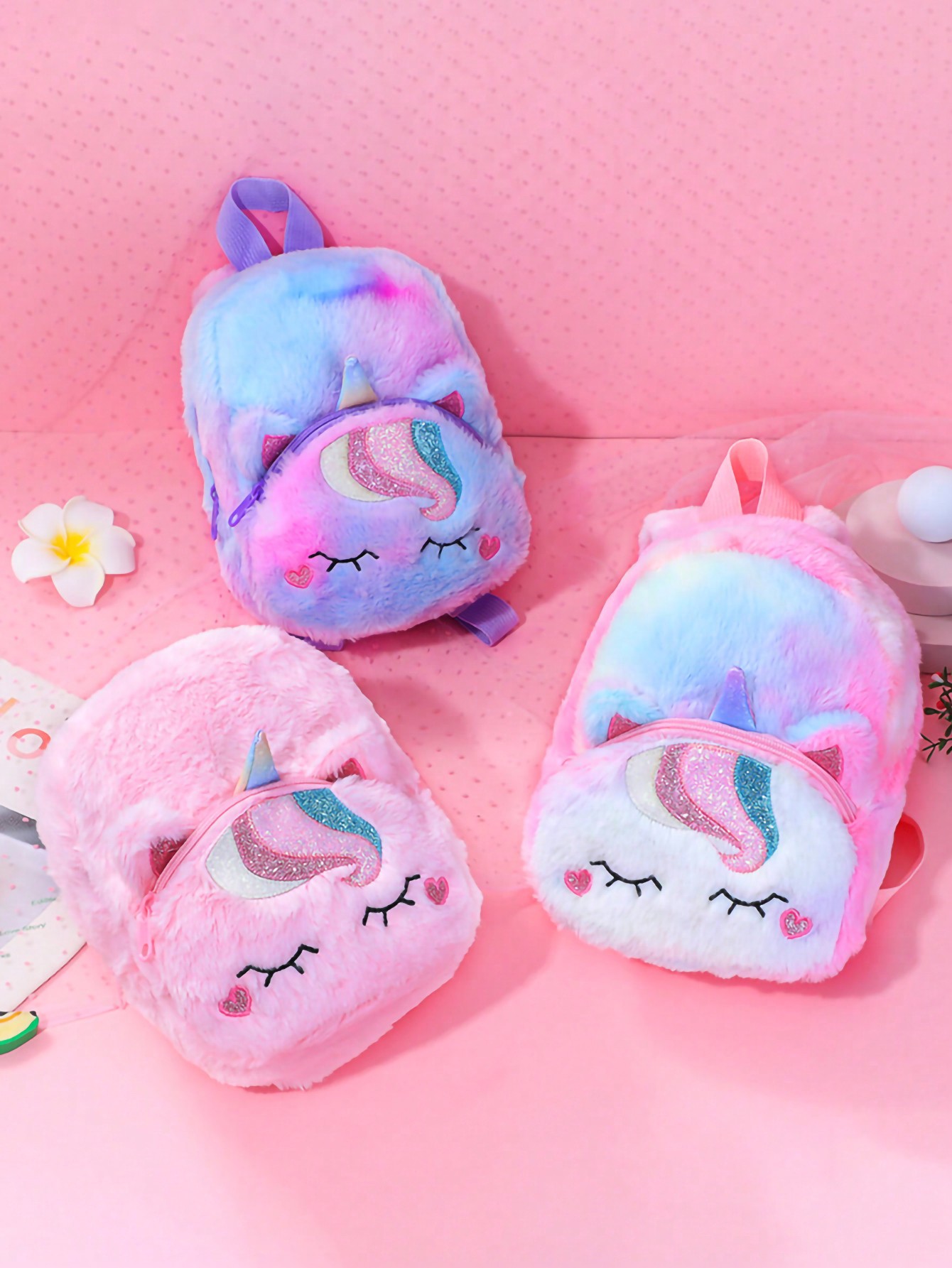 Transfronteriza nueva felpa unicornio de dibujos animados mochila de los niños mochila de la taleguilla de la muchacha Linda pequeña mochila