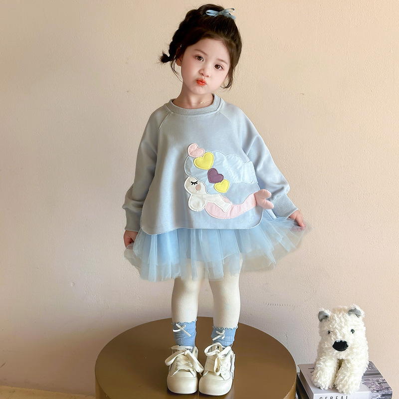 Girls Mermaid Dress Spring and Autumn 2025 New Children's Mesh Sweater Dress Autumn Baby Girl Princess Dress