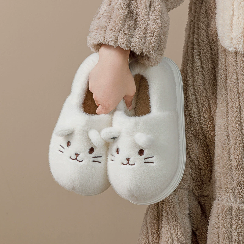 Осенние и зимние новые женские хлопчатобумажные тапочки милые мультяшные кошки носят домашний противоскользящий теплый домашний хлопок