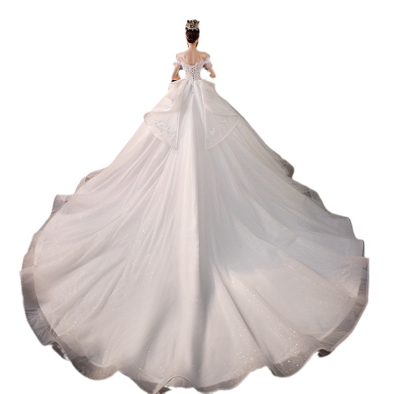 Vestido de novia estilo francés, nueva colección primavera 2026 para novias, vestido principal de hombros descubiertos, estilo princesa de palacio con cola larga, vestido de tul ligero. image 6