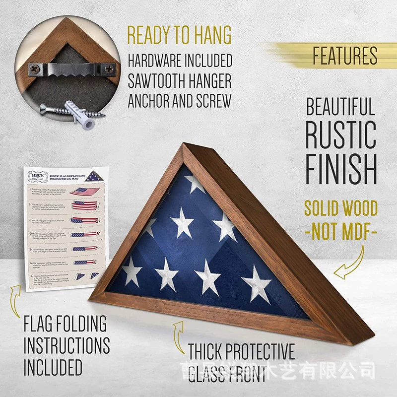 Новый простой деревянный ящик для флага из цельного дерева, деревянный ящик для дома, гостиной, треугольный настенный деревянный ящик для флага, деревянный ящик для коллекции флагов