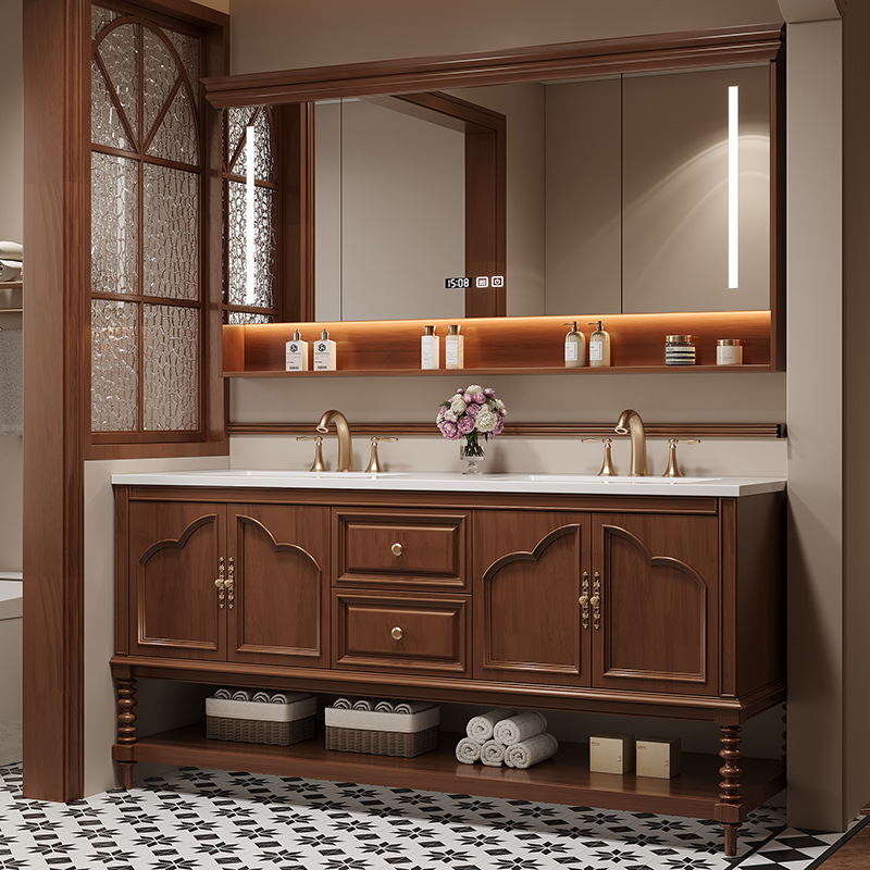 Умывальник в американском стиле Комбинация шкафчиков для ванной комнаты в китайском стиле в стиле ретро Раковина для ванной во французском стиле из шифера Встроенная двойная раковина горячего изгиба