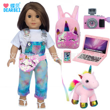 跨境Dollhouse美国女孩腰包娃娃玩具配件迷你笔记本手机微缩场景