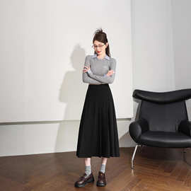 安尘 黑色百褶半身裙女2026春秋季新款高腰气质a字日系JK西装长裙