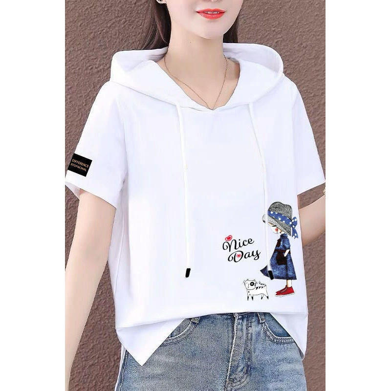 Толстовка из чистого хлопка с короткими рукавами, женская одежда больших размеров, лето 2025, новая свободная универсальная футболка в корейском стиле, модные женские топы