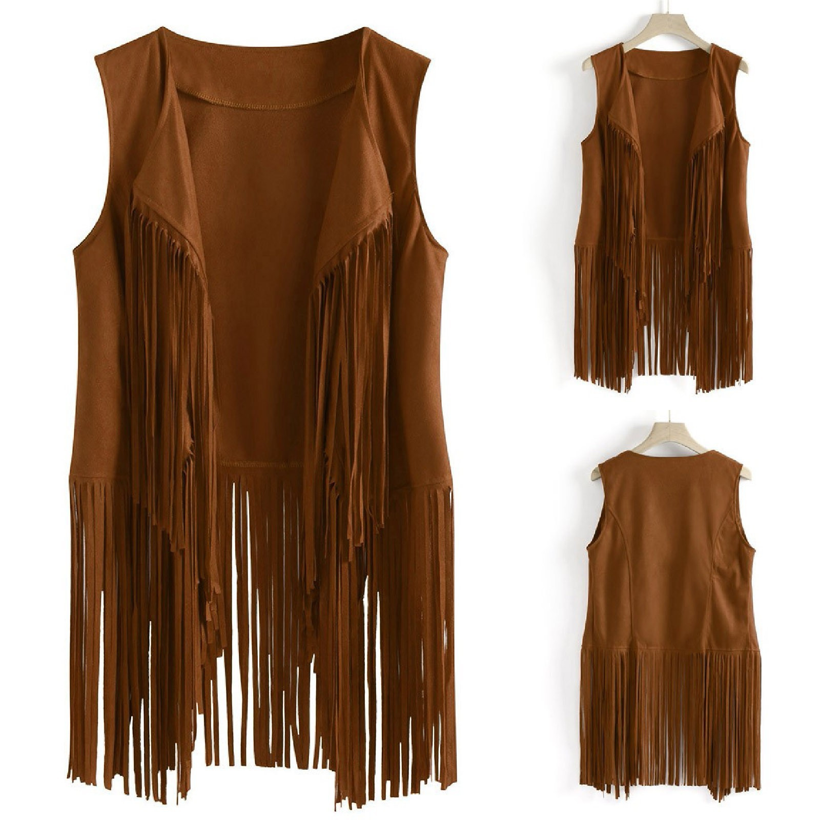 AliExpress Europeo y Americano popular borla abrigo de las mujeres de piel de venado de terciopelo sin hebilla de mediados de longitud chaleco abrigo image 6