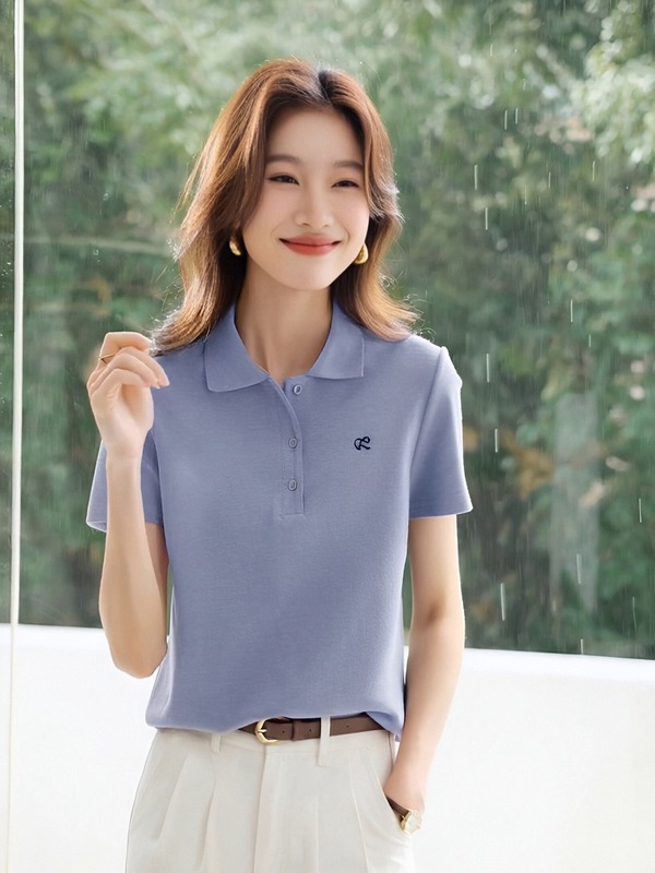 短袖POLO衫女夏季新款撞色休闲翻领刺绣减龄甜美气质时尚t恤上衣|undefined