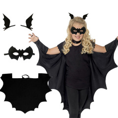 国境を越えたアマゾンハロウィーンマント子供成人コウモリ服頭飾りアイマスク連体黒マントセット