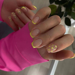 Minimalist French yellow heart autumn warm nail fashion trendy mule yellow versatile wearable nail art wholesale