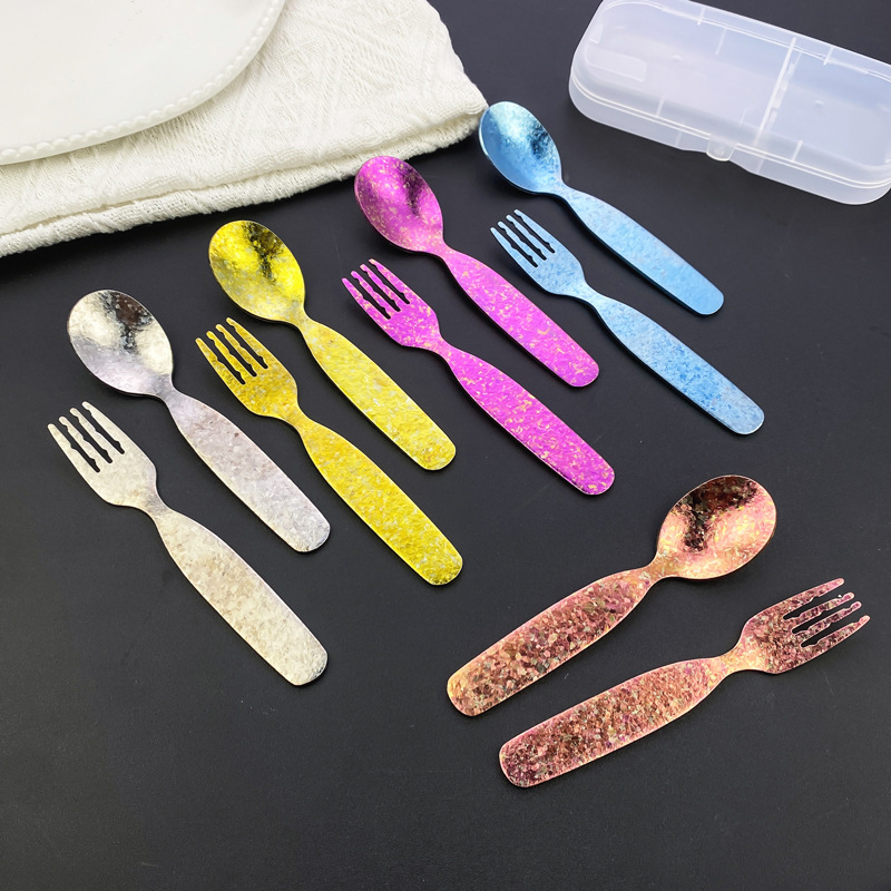 Pure Titanium Children's Spoon and Fork Set for Home Feeding, Eating, and Drinking Soup, Portable Tableware Set, Durable and Lightweight Baby Spoon and Fork