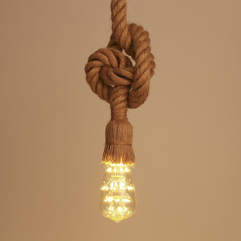 Sostenedor de la lámpara de cuerda de cáñamo de la vendimia colgante de alambre de estilo industrial titular de la lámpara de color natural E27 tornillo titular de la lámpara restaurante Cafe Lámpara decorativa