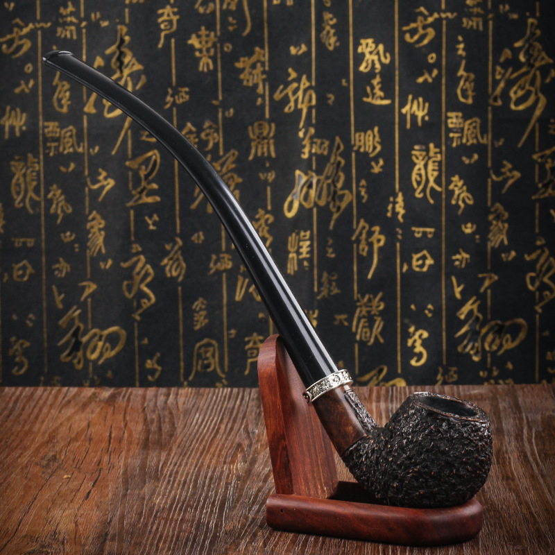 石楠木阅读斗手工实木烟斗男士长柄弯加圈老式传统过滤旱烟袋锅烟