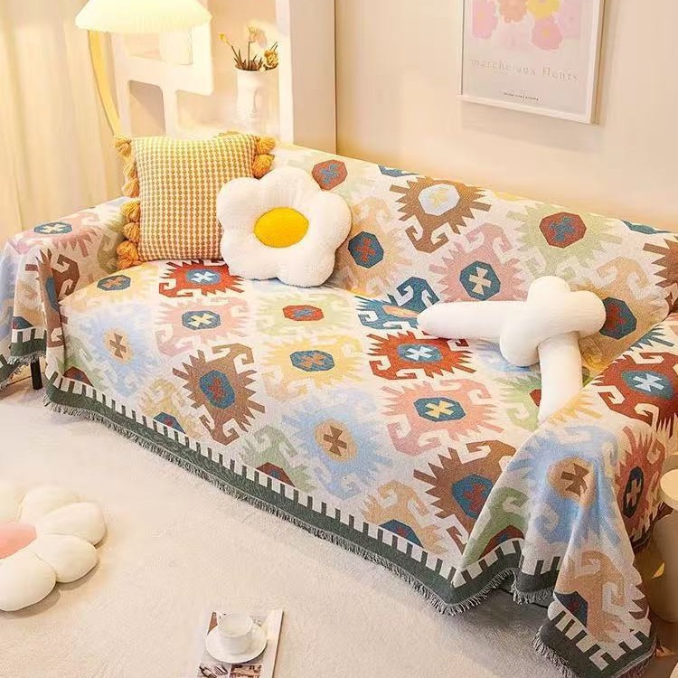 Toalla de sofá de chenilla universal multigeométrica de cuatro estaciones, cojín de sofá antideslizante, funda de sofá de cubierta completa a prueba de gatos, lanzamiento de arena