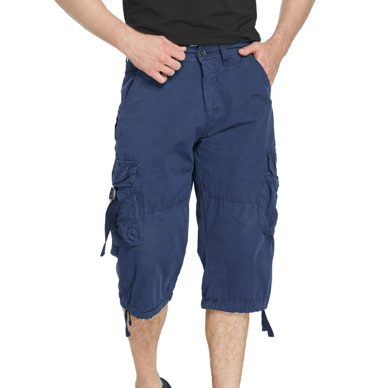 Multi-Pocket Workwear Capri Pants Men's Foreign Trade Large Size Men's Casual Shorts Washed Cotton Solid Color Straight Sports Loose