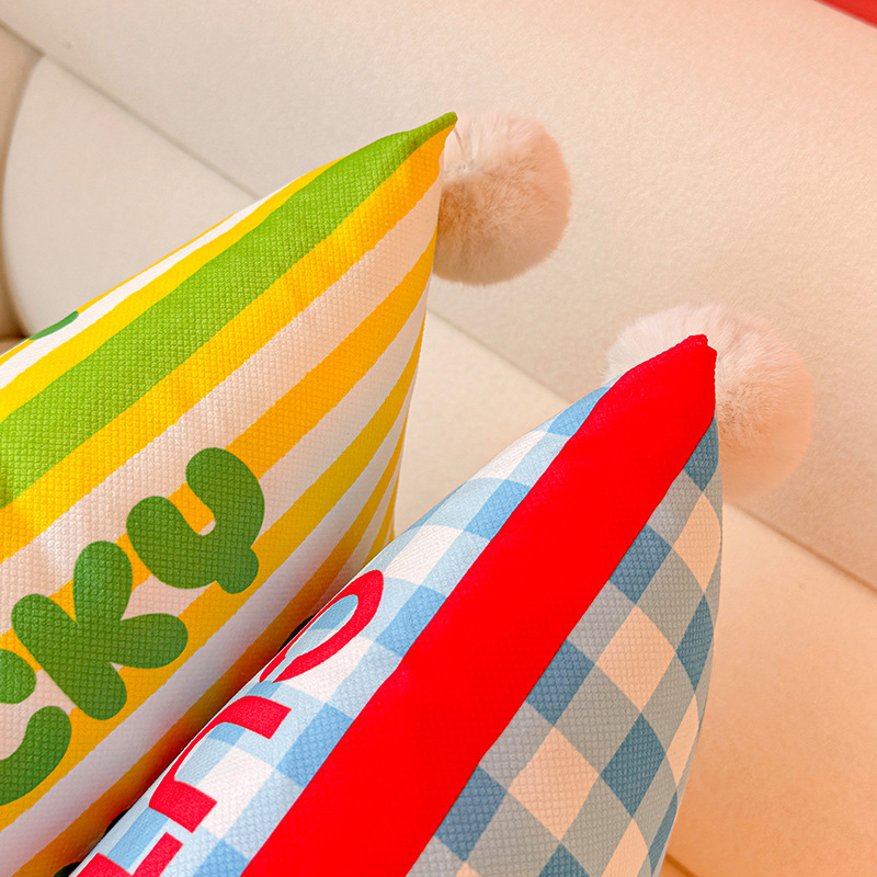 Panda Love Dopamine Almohada Funda de almohada Sofá de sala de estar Almohada de cintura abstracta con estampado de cabecera Bola de pelo