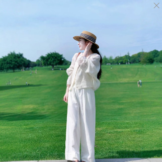 夏上新！夏日老钱风小个子套装女慵懒风防晒衬衫+阔腿裤两件套|undefined