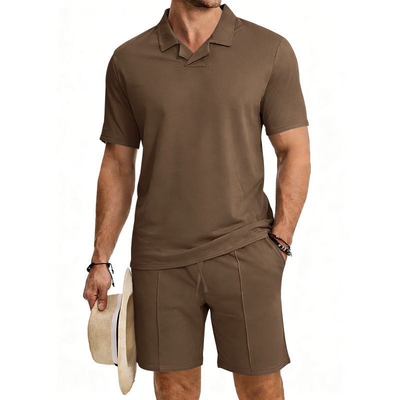 Men's Quick-Dry Short Sleeve Shirt & Shorts Set, Casual Sportswear With Collar For Summer Outdoor Activities, Lightweight Polyester Activewear_viptrois.com