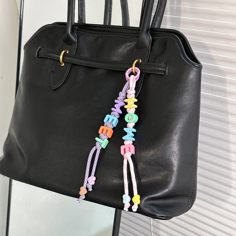 Macaron-Colored Letter Woven Keychain Acrylic Heart Bead Pendant DIY Name Bag Charm Macaron-Colored Letter Woven Keychain Acrylic Heart Bead Pendant DIY Name Bag Charm