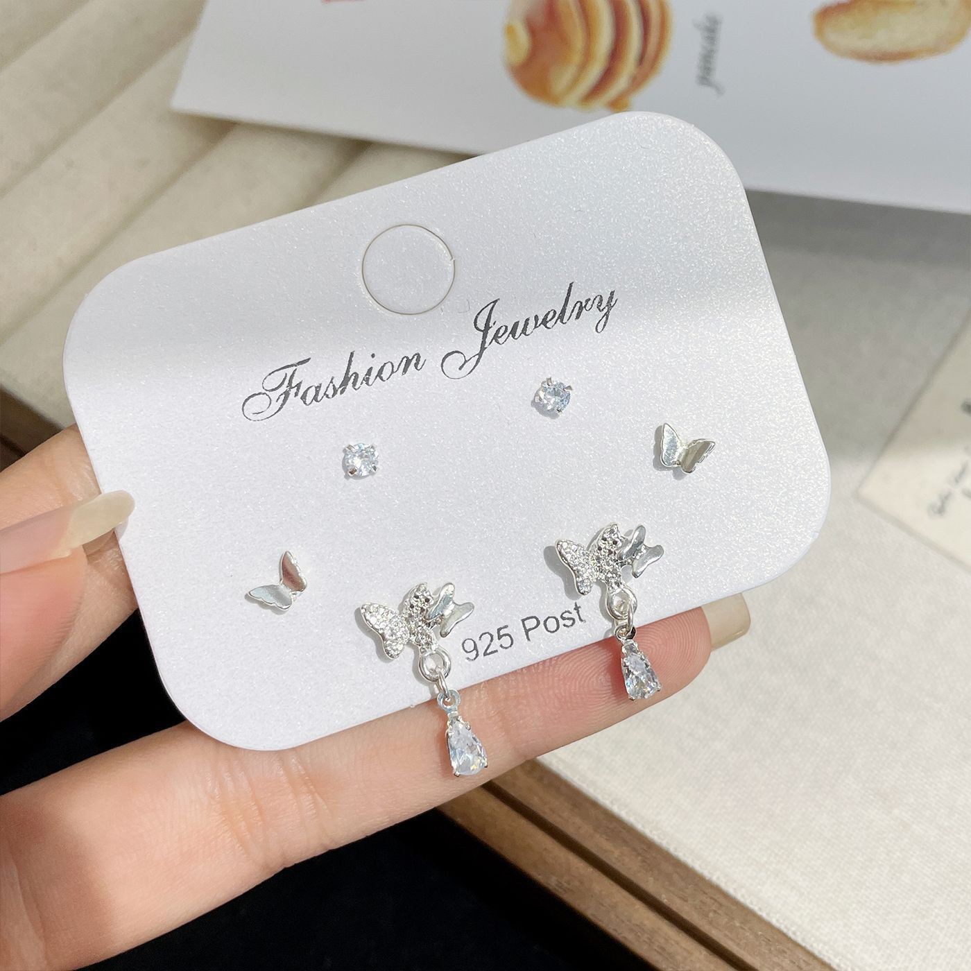 6件套蝴蝶锆石耳钉女独特小众设计感轻奢高级感精致小巧百搭耳饰
