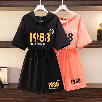 fat mm Short sleeved shorts Sports suit 2022 summer new pattern Large Women's wear Easy fashion leisure time Two piece set