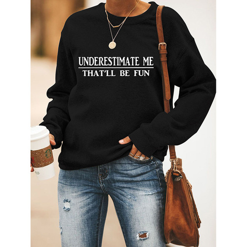 Wish Spring and Autumn Season Sweatshirt, European and American Women's Clothing, Round Neck Long Sleeve Pure English Printed Top
