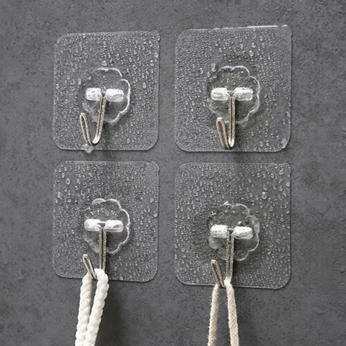 Adhesive Hook Strong Stick Hook No Drilling Hole Invisible Adhesive Heavy Duty Transparent Kitchen Wall Hook Tape Powerful Wall Mount
