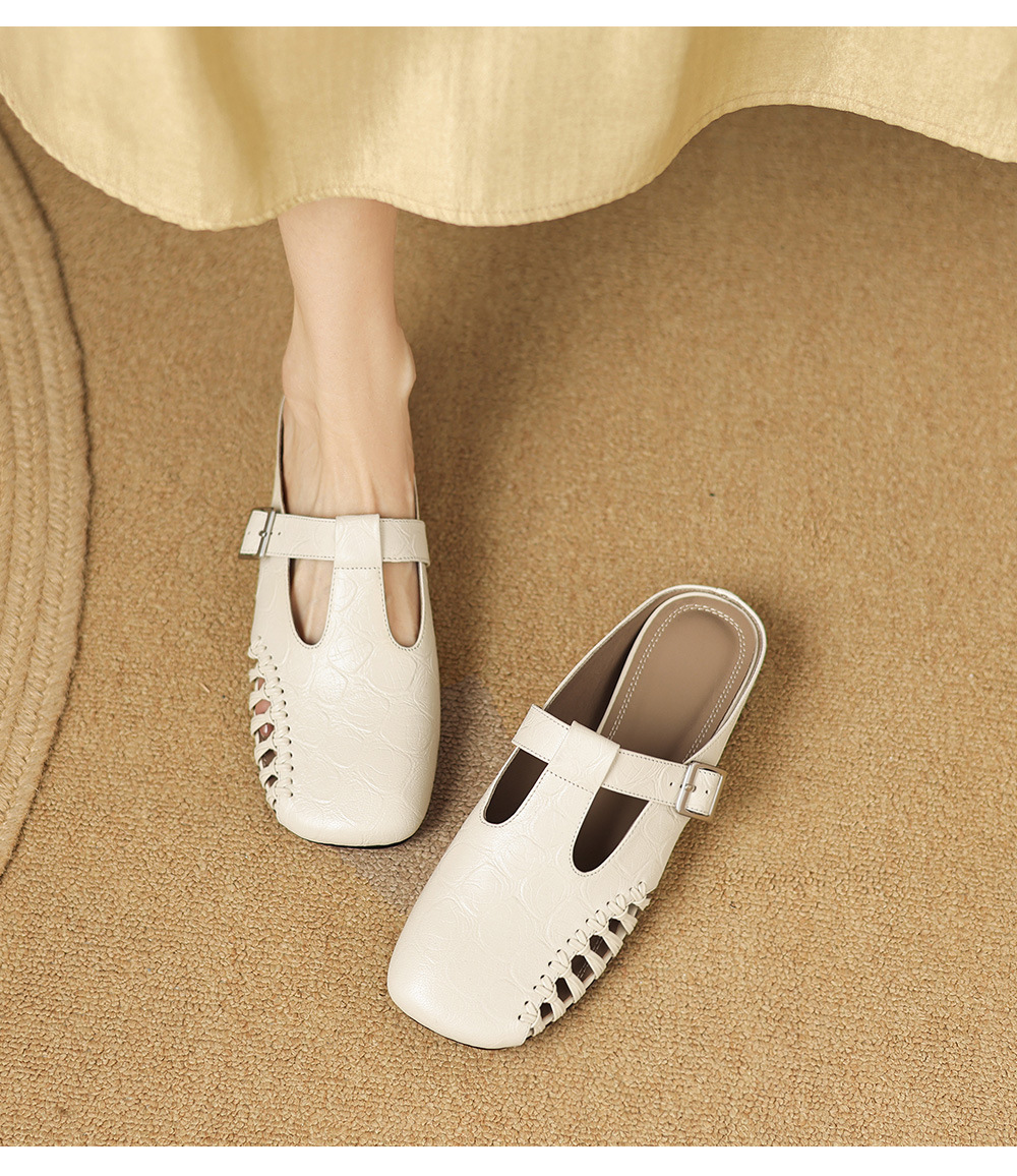 Dép nữ quai chữ T mũi nhọn kiểu vintage, đế bệt, size 34–41 — đen chi tiết 21