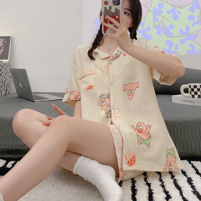 Burbujas arrugadas pantalones cortos de manga corta pijamas femeninos coreanos 2026 nuevo conjunto de dos piezas de dibujos animados adorables ropa doméstica de niña en vivo image 39