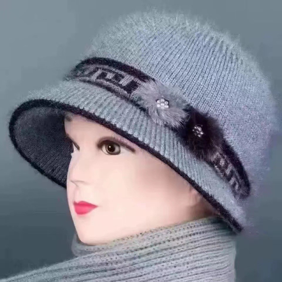 Warm Knitted Beanie Hat With Bowknot For Elderly Women Winter_voghion.com