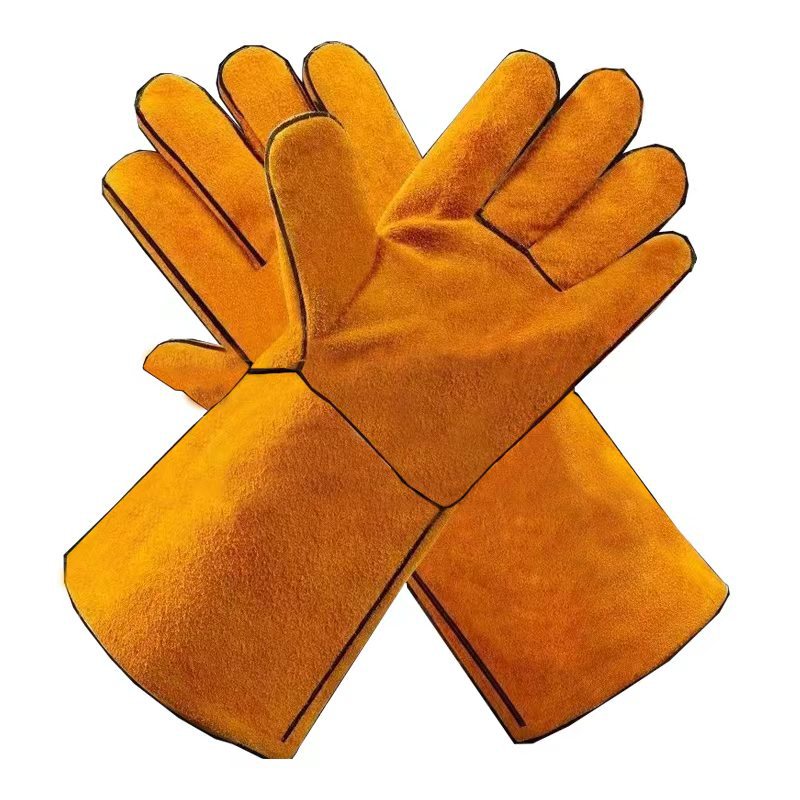 Guante de soldadura de cuero de vaca de doble capa especial para soldadores de soldadura aislamiento térmico alargado resistente al desgaste resistente a alta temperatura soldadura suave soldadura por chispa