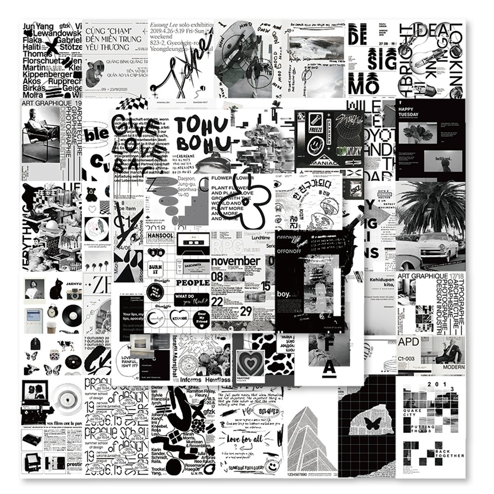 60 шт. Черно-белые коллажные художественные наклейки персонализированный декоративный багаж чехол для телефона холодильник чашка для воды креативные наклейки оптом