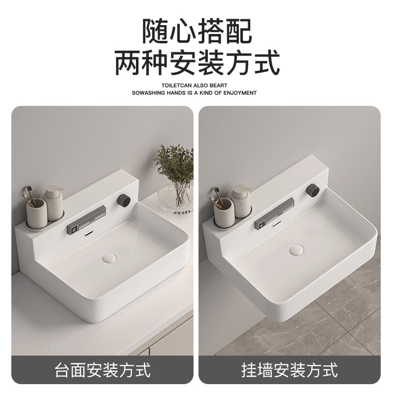 Nuevo lavabo de pared, lavabo grande, lavabo de cerámica, grifo de lluvia, lavabo, armario de baño, lavabo sobre encimera image 3