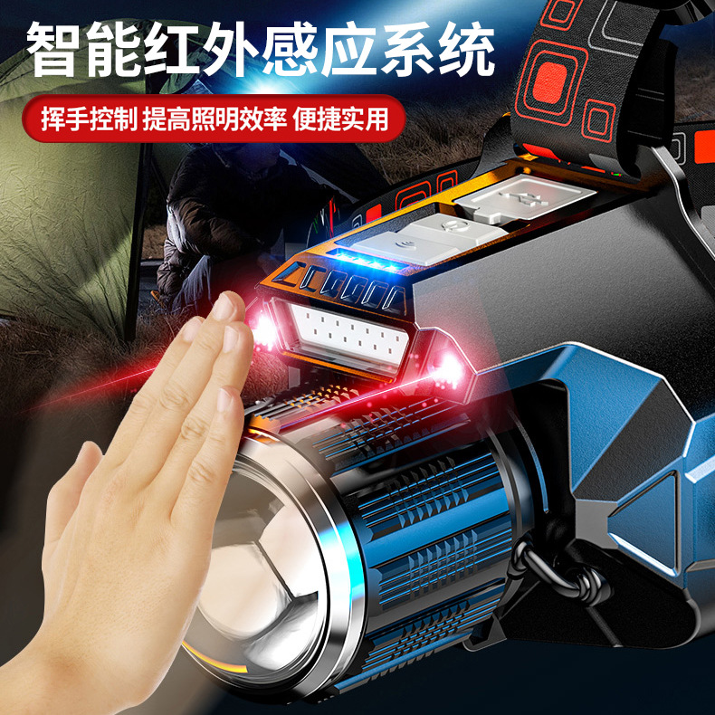 Nuevo láser blanco fuerte cabeza de luz super brillante al aire libre remoto recargable inducción de teléfono móvil de larga duración de la lámpara de pesca lámpara de minería