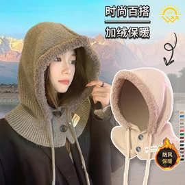 帽子女秋冬韩版宽松拉法帽加厚毛绒护耳冷帽保暖护耳显脸小针织帽