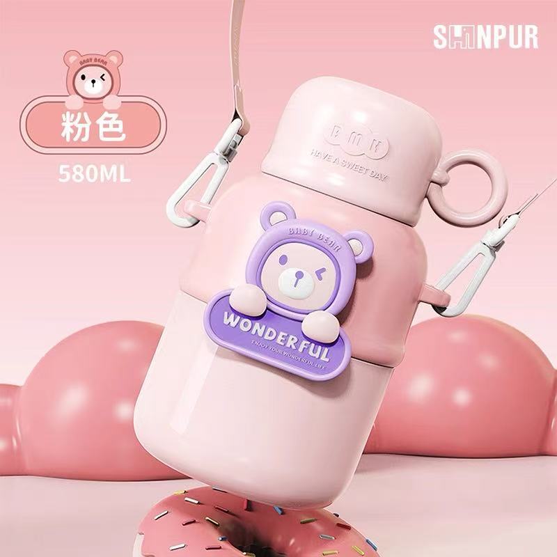 Vaso aislante de acero inoxidable 316 para niños con pajita emergente, correa cruzada, botella de agua portátil unisex.