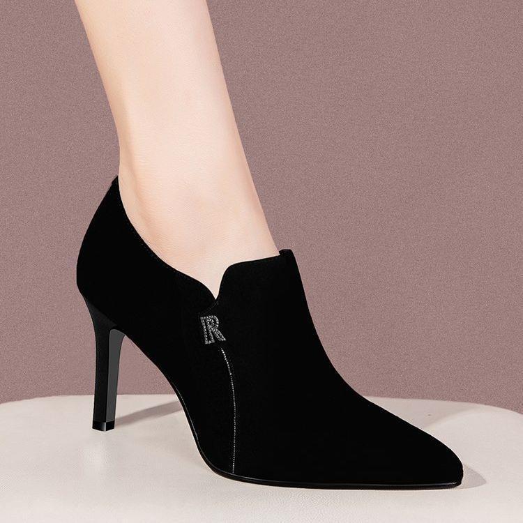 Elegant High-Heeled Shoes with Deep Cut for Women, 2025 Pointed Toe New Fashion Versatile Single Shoes, Suede Women's Shoes