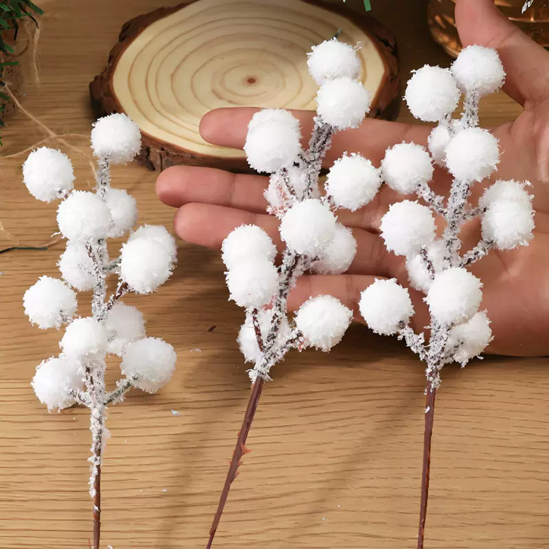 圣诞雪花12叉冬青浆果雪松松塔圣诞树装饰客厅摆件仿真花头发财果