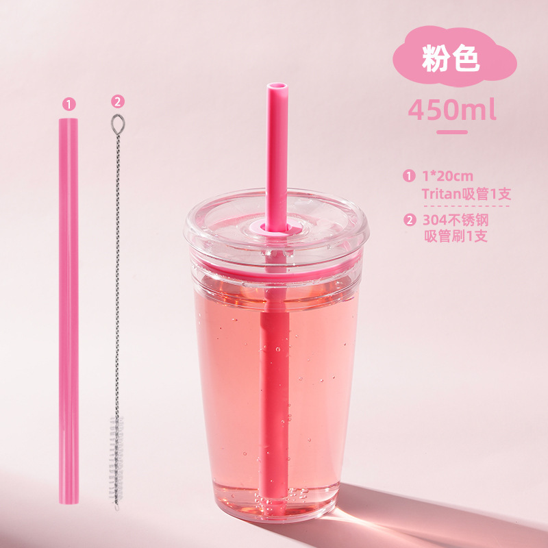 2025 新しいクロスボーダー 450 ミリリットル単層 Tritan ストローカップミルクティーカップコーヒーカップマルチカラーキャンディストローカップ|undefined