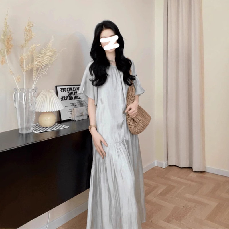 60019 # Korean Loose Slimming Versatile Dress 2025 Summer Plus Size Fat mm New Sweet Skirt for Women