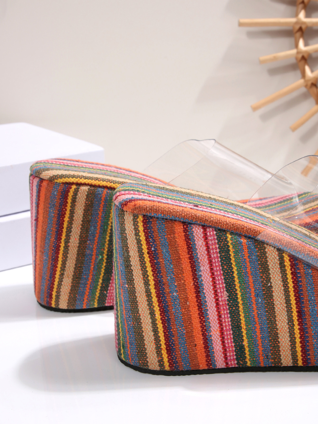 Women's Plus Size Striped Colorful Platform Sandals European American Style Transparent Wedge Summer New Style Size 43_vogvips.com